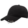 MONOJLY Cappello da baseball coreano Harajuku in cotone con 3 anelli in metallo, stile hip hop, tinta unita, regolabile, per papà, Nero , 7 1/8-7 3/8