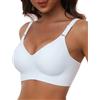 HORISUN Reggiseno Senza Ferretto Donna Reggiseni Senza Cuciture Scollo a V Copertura Completa Push Up Reggiseno Comodo (Bianco S)