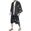 Doslavida - Set cardigan kimono giapponese da uomo, stile cinese, stampato, giacca e pantaloni, aperto sul davanti, a sette maniche, M