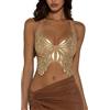 BAIMORE Canotta da donna sexy con paillettes farfalla Halter cravatta senza schienale Slim Fit Crop Tank Top
