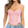 GainKee Corsetto in pizzo da donna in pizzo bustier corsetto top con cinghie corsetto da donna corsetto per uscire partito crop top, Rosa, Small