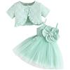 Yaopelky - Abito in Tulle per Bambina con Tutina 2 Pezzi, Cardigan per Bambina, Vestito Estivo per Bambina, Principessa, per Battesimo e Feste, Completo Estivo per Neonata, Verde, 2-3 Anni