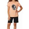In One Clothing Pigiama corto da bambina - morbido jersey in 100% cotone - con motivo cavalli, Arancione - Ragazza con cavallo, 152