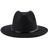 ericotry Fedora Unisex Classico in Misto Lana - Cappello a Tesa Larga con Fibbia per Cintura - per Chiesa, Derby, Jazz, Trilby - Uomo e Donna (Black)