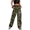 ZMPSIISA Pantaloni cargo da donna a vita alta, gamba larga, casual, 6 tasche, pantaloni militari da combattimento (giallo mimetico, L)