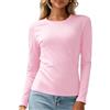 ATOFY Maglietta da donna in cotone a maniche lunghe, vestibilità aderente, girocollo, maglietta basic top casual morbida a strati, Rosa, S