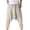 Generic Pantaloni harem da uomo in cotone (orlo irregolare), pantaloni da jogging da uomo a cavallo basso comodi elastici a vita media pantaloni casual hippie Tancksuit gamba larga pantaloni leggeri con