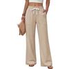 Fashora Pantaloni Donna Estivi Pantaloni Larghi Leggeri Pantaloni Elastico in Vita Pantaloni Gamba Dritta Pantaloni Casual Comodo Palazzo con Tasche (Kaki Chiaro, S)