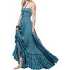 VERGOODR Abito Lungo da Donna in Cotone, Senza Maniche, Stile Bohémien, con Schiena Scoperta, Cielo Blu, M