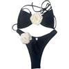 Greabuy Costumi da bagno da donna a due pezzi con fiori 3D, taglio alto, push-up, costumi da bagno con spacco, per costumi da bagno da spiaggia