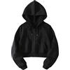 Cioatin Felpa con Cappuccio da Donna in Pile con Cerniera Y2K Autunno alla Moda Manica Lunga Atletica Allenamento Pullover Giacca Maglione, Nero, Small