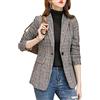ebossy Giacca da Donna con Risvolto a 2 Bottoni, Giacca a Quadri Pied de Poule, Z-Grigio, Small