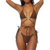 MIYOUJ Sexy Bikini Set Donne Halter Tie String Perizoma Tinta Unita Costumi da Bagno, Marrone Brillante., S