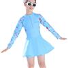 NautySaurs Costume da bagno intero per ragazze, a maniche lunghe, con gonna, per bambini, con cuffia da nuoto