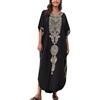 YouKD Caftano ricamato Boho Beach Bikini Cover Up Robe Plus Size Loungewear per le donne, R Black, Etichettalia unica