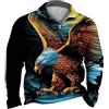 DUNVKG Aquila Animale da Uomo Polo a Manica Lunga Stampata in 3D, Stile Etnico Casual con Risvolto e Cerniera, Top Streetwear