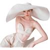 Askljeby Cappelli di paglia da spiaggia oversize per le donne Floppy, cappello con visiera parasole extra large a tesa larga estivo arrotolabile grande cappello da spiaggia da donna pieghevole, bianco, 7 1/8-7