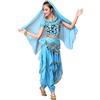 Hibasing Danza del Ventre Costume per Donne, 4 Pezzi Danza Indiana Outfits Top + Pantaloni + Catena in Vita + Catena Testa Foulard