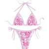 BYFINECANY Costume da Bagno da Donna con Stampa Floreale, Scollo all'Americana e Motivo Paisley, Set Bikini Estivo, Rosa, XS