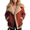 Generico Giacca invernale da donna in similpelle con cerniera, parka foderato spesso, cappotto in montone con tasche