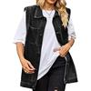 Paodikuai Giacche da donna Plus Size Denim Gilet di media lunghezza senza maniche in cotone invecchiato