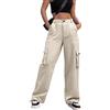 ZMPSIISA Pantaloni cargo da donna a vita alta a gamba larga pantaloni casual 6 tasche pantaloni militari da combattimento, Lino Khaki, M