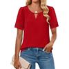 Greabuy Donne ' s Elegante Hollow Out Girocollo Manica Corta Camicia Moda Anteriore Camicette Trendy T Shirt Casual Top Blusa Elegante para Mujer, Rosso, M