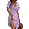 FENSACE - Abito estivo da donna, a maniche corte, con scollo a V, linea ad A, abito midi estivo