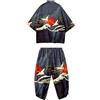 DOSLAVIDA Set giacca kimono giapponese da uomo elegante cappotto aperto davanti con pantaloncini stile cinese stampato cardigan vestito, Blu scuro, X-Large