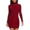 Kiiwah Vestito Base in Maglia Donna Collo Alto Maniche Lunghe Tubino Mini Elegante Dress Autunno Invernale (Nero)(Rosso)