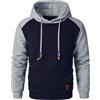 HOOD CREW Pullover casual da uomo a maniche lunghe con cappuccio e coulisse con cappuccio a blocchi di colore, Blu navy e grigio chiaro, S