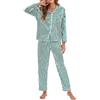 Geagodelia Eleganti Pigiama da Donna 2 Pezzi Manica Lunga con Bottoni Aperto Davanti Stampata a Righe Camicia + Pants Set Loungewear Pijamas Camicie da Notte (Verde, M)