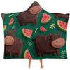 Generic Coperta morbida indossabile ippopotamo e anguria coperta oversize con cappuccio caldo mantello per uomo donna, Stile:, 40x50