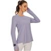 IECCP Camicie da allenamento da donna, a maniche lunghe, con protezione UPF 50+, con foro per il pollice e finestrella, viola grigio, L