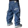 The blueskin Jeans Baggy Uomo Pantaloni Larghi per Uomo e Ragazzo Stile Skate Rap Baggy Hip Hop Blu Used Stone Wash Scuro - W 38 IT 52