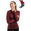 Merino.tech Maglia Termica Donna Lana Merinos - 100% Lana Merino + Calzini (Medium, 165 Burgundy)