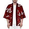CIZEUR Camicia Kimono T Shirt Uomo Maniche 3/4 Cardigan Giacca Top Casual Camicetta Vintage Elegante Estiva Coppia, M Vino Rosso