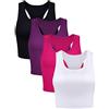 Boao 4 Pezzi Reggiseni Sportivo Canotte di Base Smanicato Racerback Crop Reggiseni in Cotone per Donna（Nero, Bianco, Rosa Rossa, Viola, M）