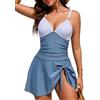Nadeer Costume Intero Donna Piscina Body Modellante Scollo A V Profondo Metallo Piega One Piece Costumi da Bagno da Donna(Strisce Blu e Bianche,XL)