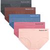 Reebok Mutandine hipster da donna, confezione da 5 biancheria intima elasticizzata senza cuciture con cintura rilassata senza etichette (S-XL), Blu a righe melange/loto/antracite mélange/lilla/tortora