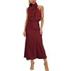 MIRGLER Maxi abito da donna in raso elastico a vita alta per matrimoni, serate, cocktail e cocktail, vino, S