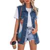 Paodikuai Giacche da donna Plus Size Denim Gilet di media lunghezza senza maniche in cotone invecchiato