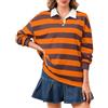 Soamat Polo da Donna Oversize a Righe a Maniche Lunghe con Colletto da Rugby, vestibilità Ampia, Grigio Arancione, L