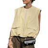 PAODIKUAI Gilet casual da donna con cerniera cargo orlo increspato leggero senza maniche blazer oversize giacche top con tasche, Giallo chiaro, Small