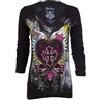 Xtreme Couture Archaic by Affliction - Maglietta da donna a maniche lunghe, scollo a V, motivo gotico con cuori, colore: nero
