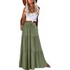 HAEOF Maxi gonna estiva da donna, stile boho, linea ad A, con volant, elastica, a vita alta, da spiaggia, con tasche