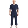 YEAHDOR Pigiama Intero Uomo Tutona Sanitaria per Anziani Disabili e Degenti Tuta Intera a Manica Corta Jumpsuit Largo per Anziani Incontinenza e Alzheimer Blu scuro A XL