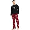 GLOBAL Pigiama Uomo Flanella Cotone Lungo Pigiami Pezzi Girocollo Invernale Abbigliamento da Notte Traspirante Confortevole e Caldo T-Shirt Nero, Pantaloni Griglia Rosso/Nero M