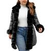 Geschallino Donna Plus Size Cappotto in pelliccia imbottito a bolle e isolato invernale lungo in pelle con cappuccio in pelliccia