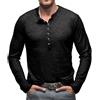 CTU Henley Shirts Maglietta da uomo a maniche lunghe, scollo a V, vintage, slim fit, con abbottonatura, M-3XL, Nero , XL